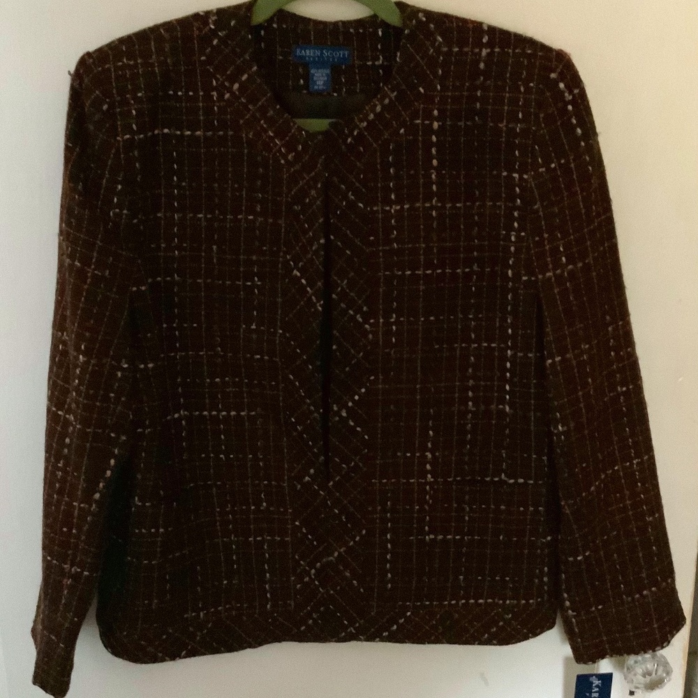 NWT KAREN SCOTT Brown Dressy Jacket 14 Petite